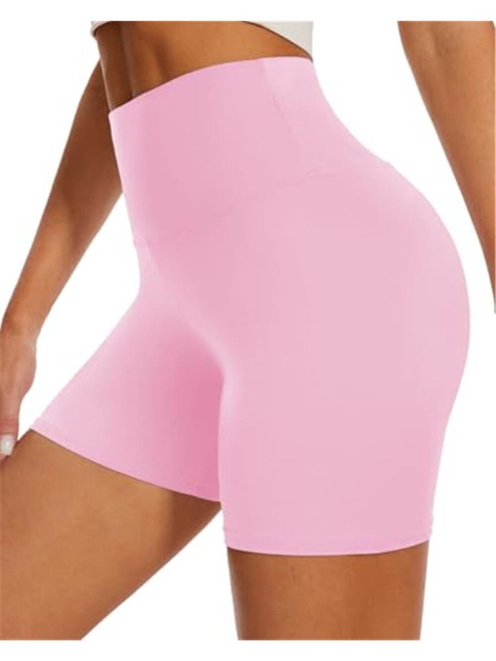 Women's Pink High Waisted Biker Shorts 5" Tummy Control Yoga Workout Shorts